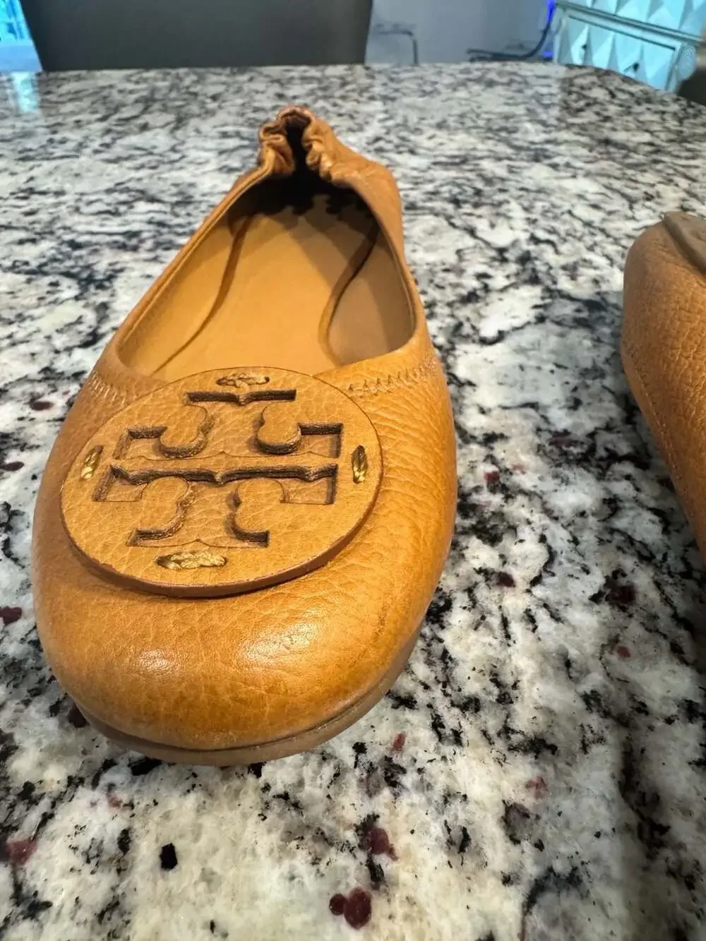 Tory Burch Reva Ballet Flats Tan Leather Sz 10 Fits 9.5